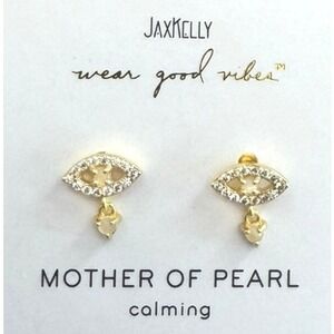JaxKelly Mother of Pearl Eye Stud Earrings New Gold Tone Dainty Minimalist Boho